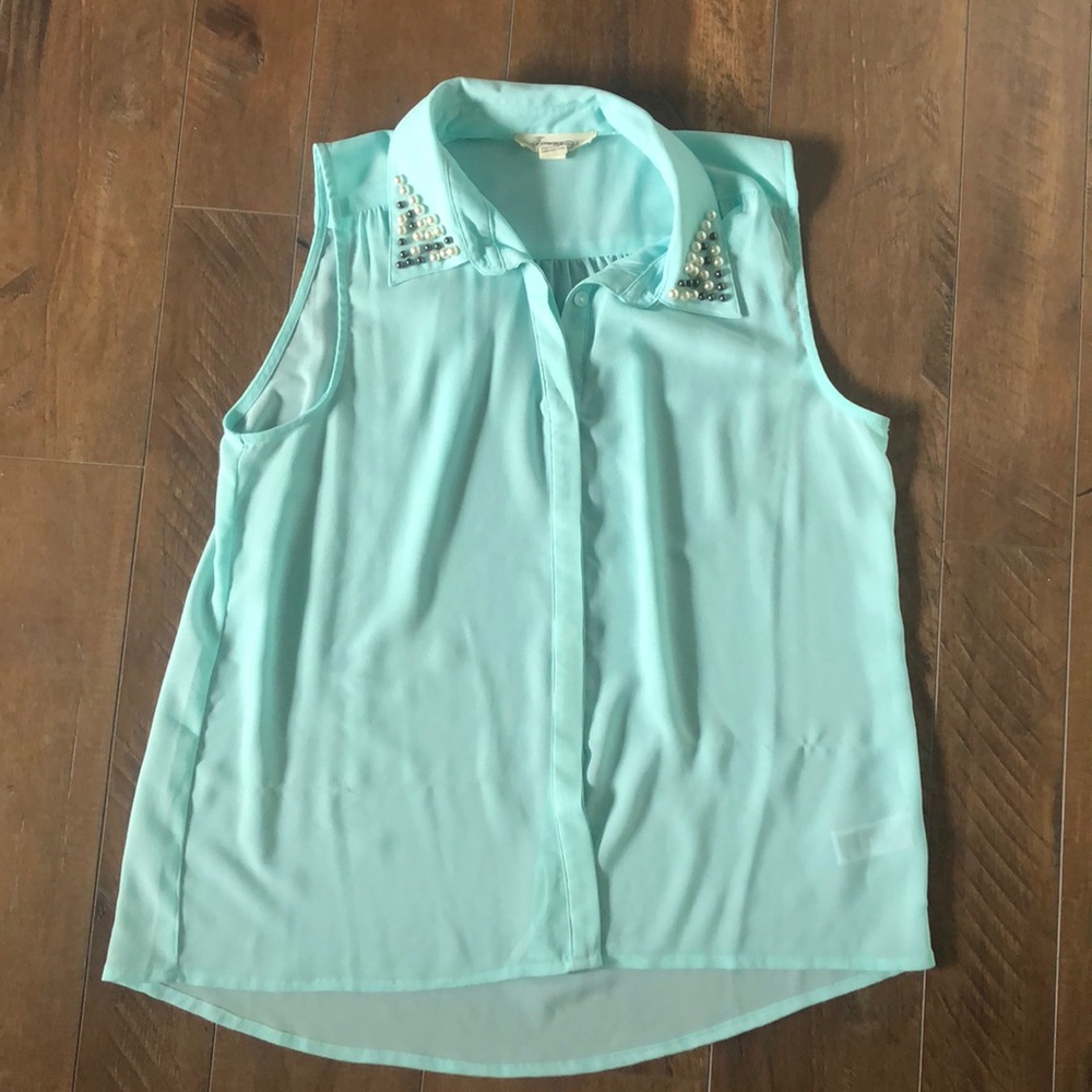 Teal Sleeveless Button-up Blouse